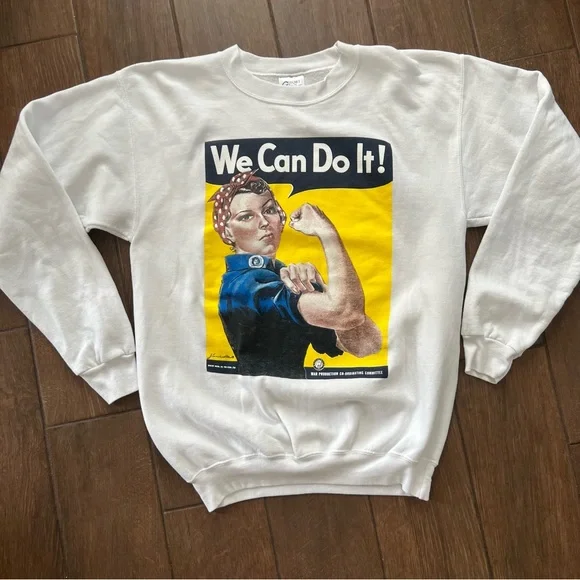 Rosie the Riveter "We Can Do It" White Graphic Unisex Sweatshirt sz M - Picture 1 of 7